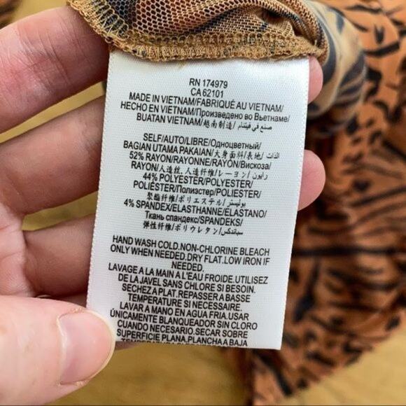 BCBGeneration Sheer Print High Neck Top in Tan & Black - Picture 3 of 5